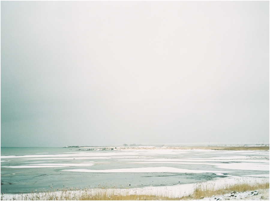 Snowy Utah Engagement Photos at the Salt Flats by Film Photographer Hillary Muelleck