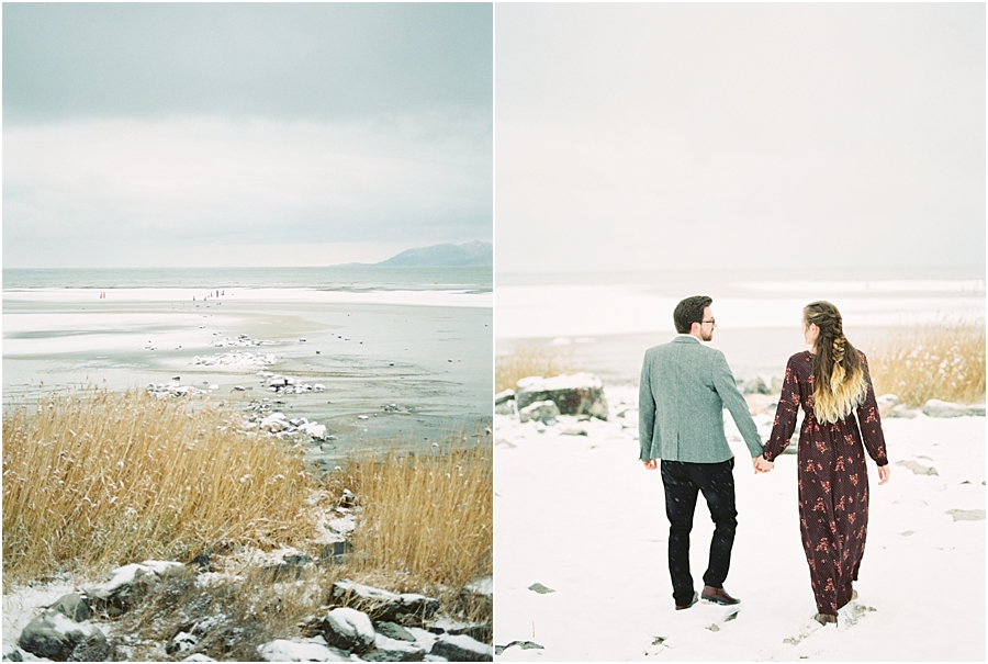 Snowy Utah Engagement Photos at the Salt Flats by Film Photographer Hillary Muelleck
