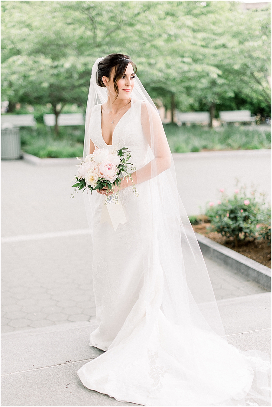 Bridal Portrait with Cathedral Veil at Pennsylvania State Capitol Wedding