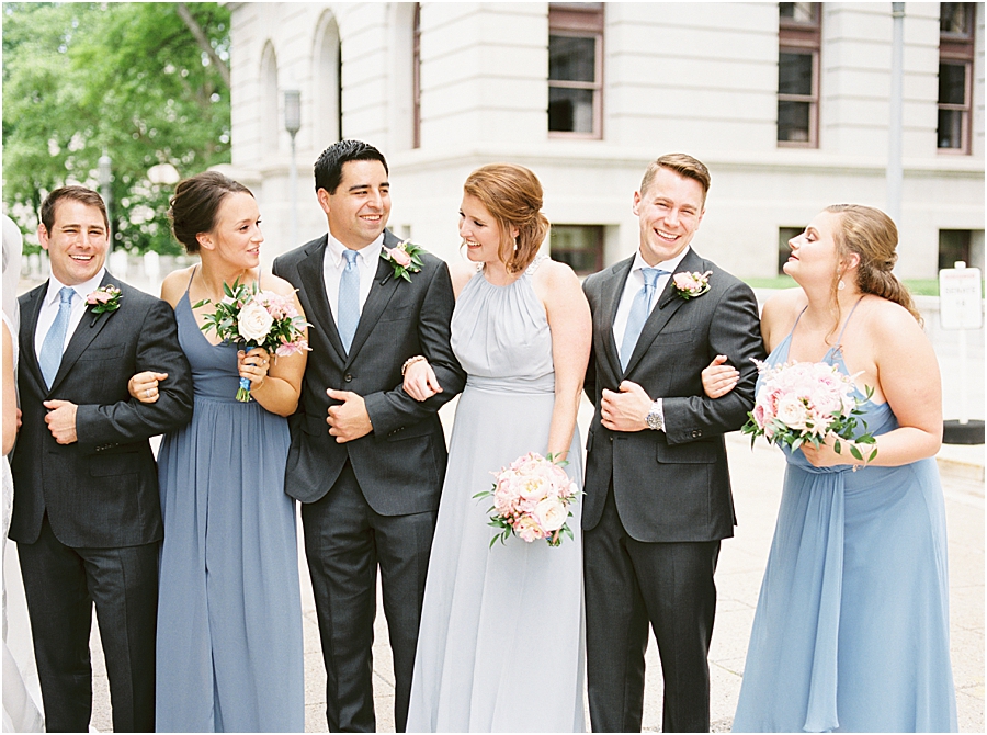 Wedding Party with Dusty Blue attire at Pennsylvania State Capitol Wedding