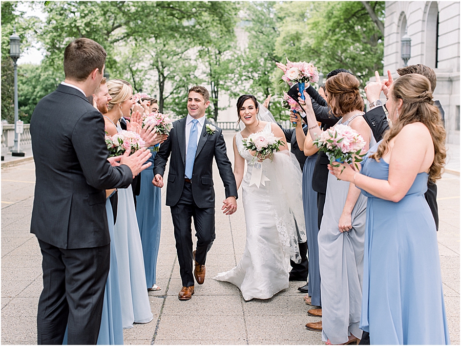 Wedding Party with Dusty Blue attire at Pennsylvania State Capitol Wedding