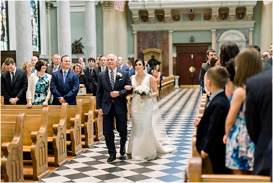 Emotional bride walking down the aisle at Pennsylvania State Capitol Wedding