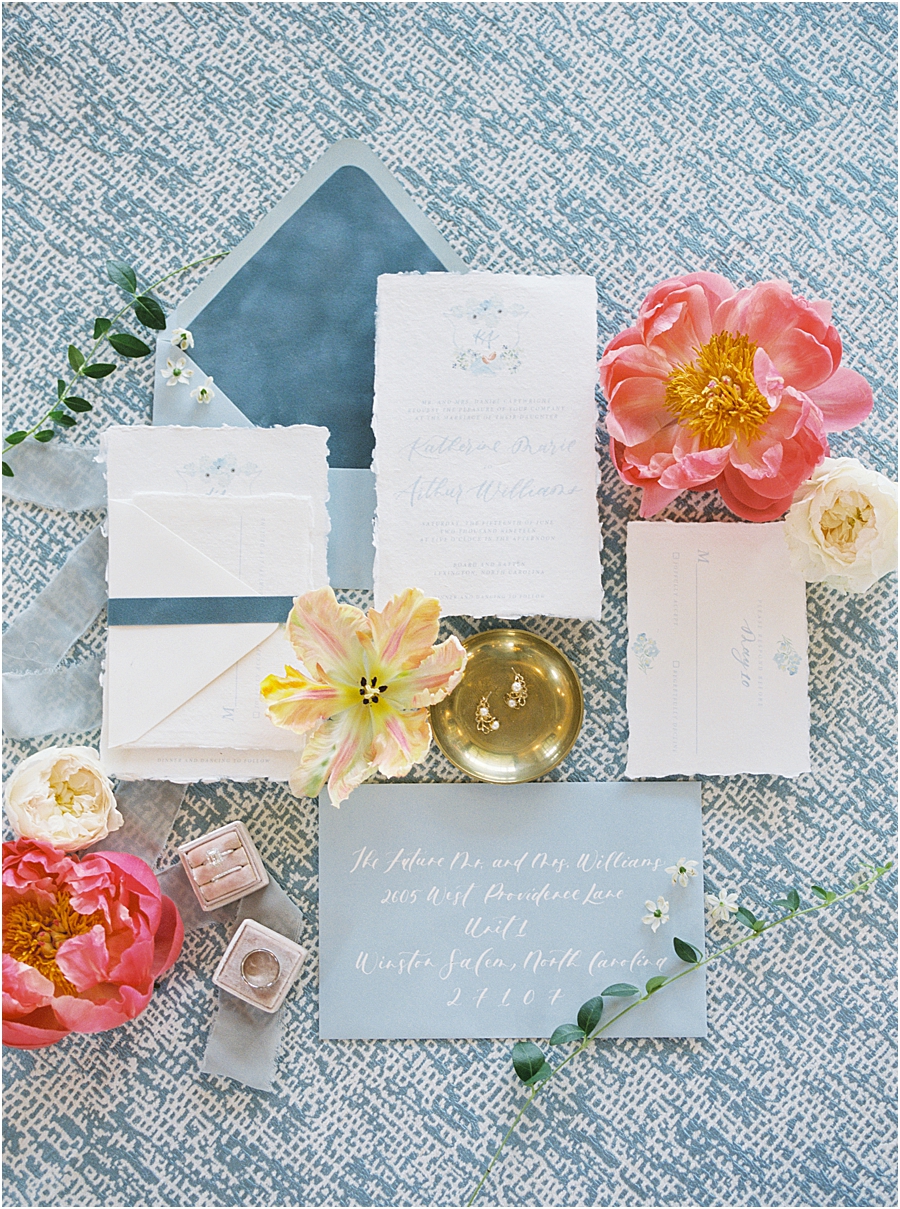 Blue Velvet Invitation Suite at Board and Batten Events Wedding, Modern Barn Inspiration by Hillary Muelleck