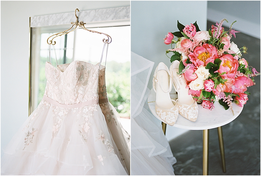 Pink wedding gown at Board and Batten Events Wedding, Modern Barn Inspiration by Hillary Muelleck