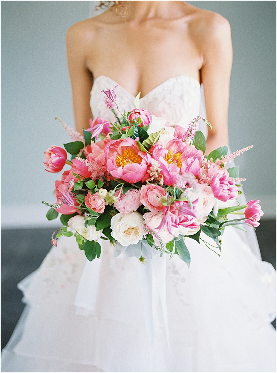 Pink peony bridal bouquet at Board and Batten Events Wedding, Modern Barn Inspiration by Hillary Muelleck