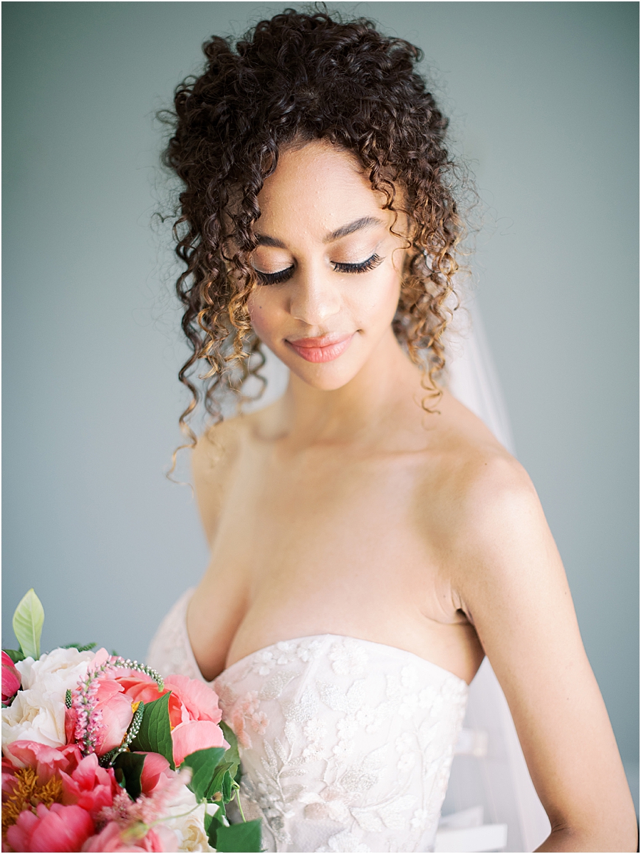 Curly hair romantic bridal hair at Board and Batten Events Wedding, Modern Barn Inspiration by Hillary Muelleck