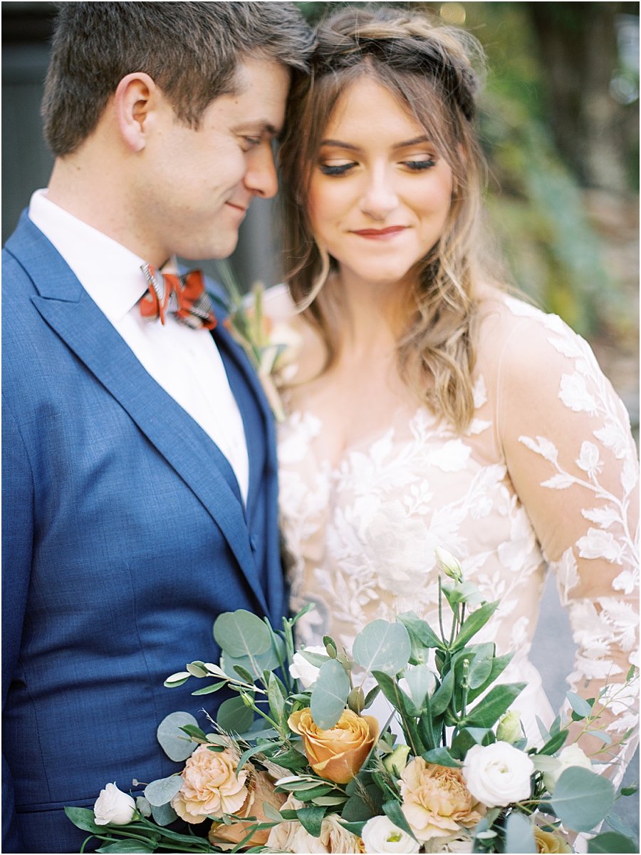 Bride and groom- North Carolina Wedding Venue Hawkesdene in the Fall by Hillary Muelleck