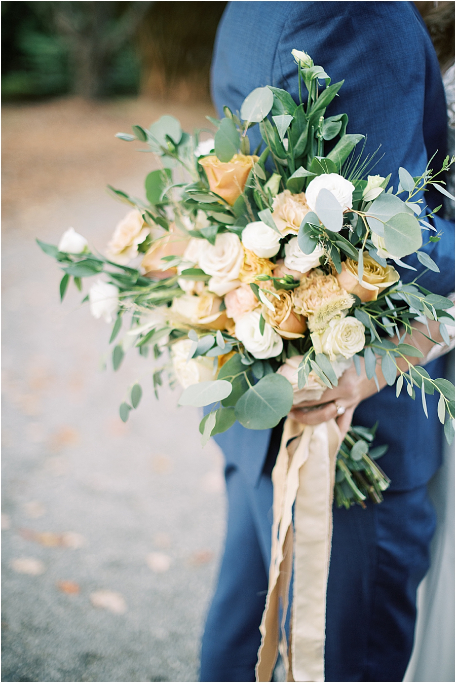 Gold toned wedding bouquet- North Carolina Wedding Venue Hawkesdene in the Fall by Hillary Muelleck