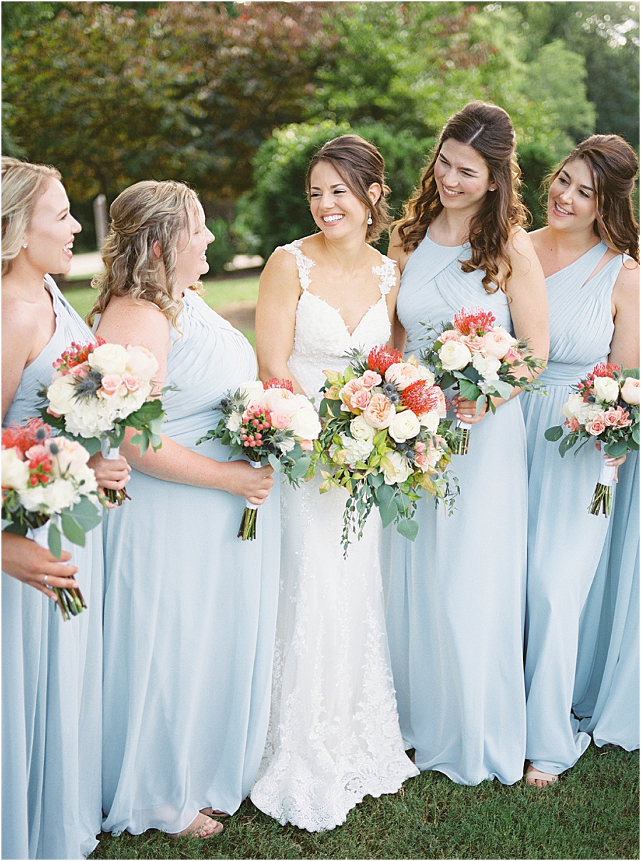 Light Blue Bridesmaids Dresses | Rustic Raleigh North Carolina Wedding at Walnut Hill