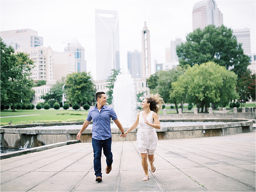 Downtown Charlotte Marshall Park Engagement Photos by Hillary Muelleck